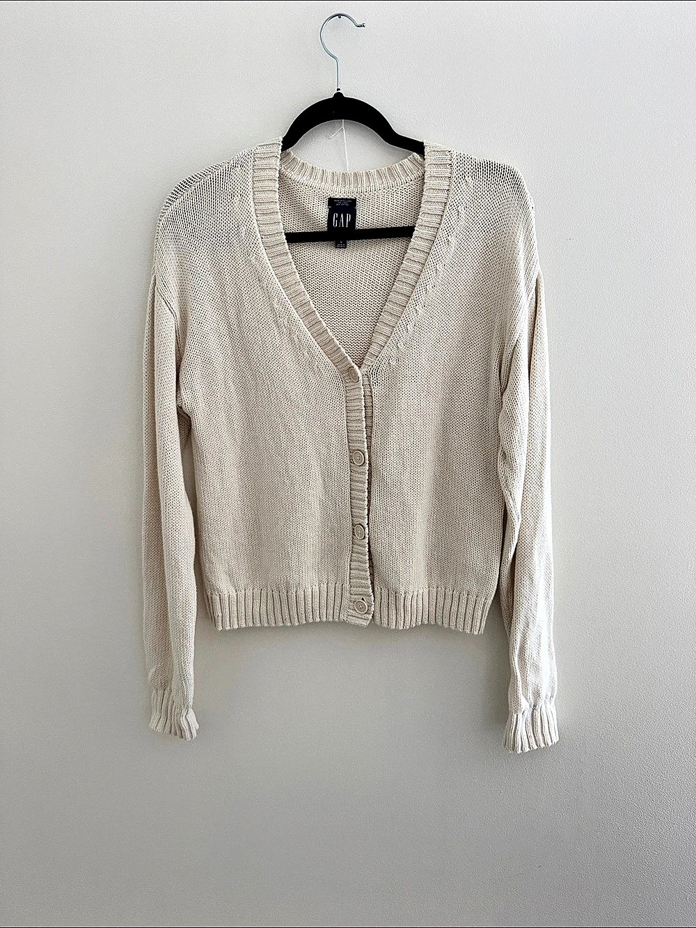 Gap Cotton-Linen Button-Front Cardigan Cream Small